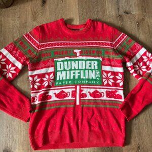 Dundee Mifflin The Office Red Christmas Sweater Pullover Party Size L